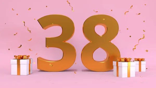 ハッピーバースデー38年の3Dレンダリング数 誕生日 プレゼントの要素の記念日 3Dイラスト ピンク色 — ストック写真