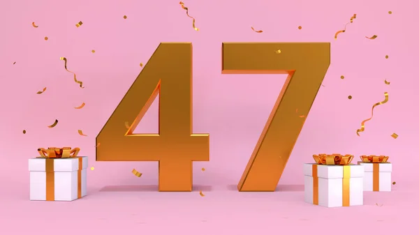 3D渲染了47岁生日快乐日的数字 礼物元素 3D插图 粉红色 — 图库照片