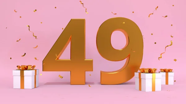 ハッピーバースデー49年の3Dレンダリング数 誕生日 プレゼントの要素の記念日 3Dイラスト ピンク色 — ストック写真