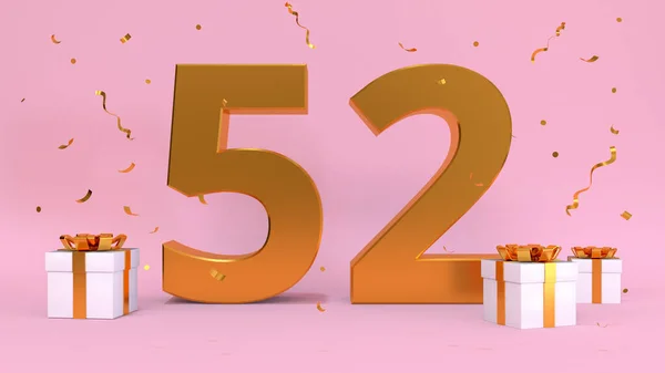 ハッピーバースデー52年の3Dレンダリング数 誕生日 プレゼントの要素の記念日 3Dイラスト ピンク色 — ストック写真