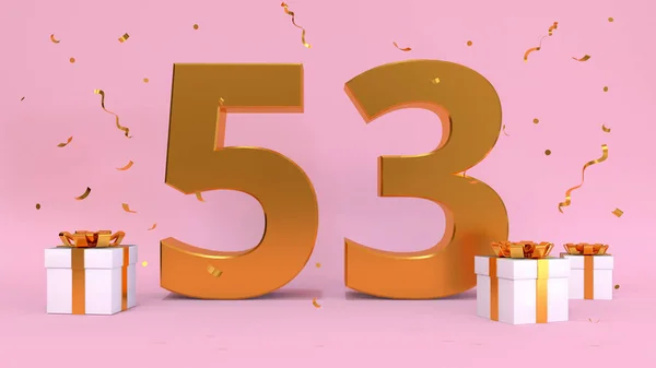 ハッピーバースデー53年の3Dレンダリング数 誕生日 プレゼントの要素の記念日 3Dイラスト ピンク色 — ストック写真