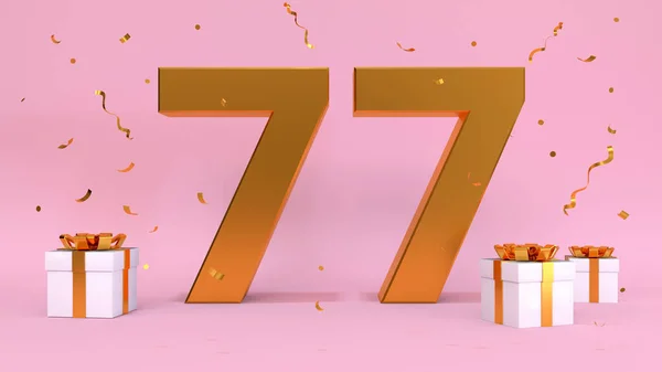 幸せな誕生日の3Dレンダリング数77 誕生日 プレゼントの要素の記念日 3Dイラスト ピンク色 — ストック写真