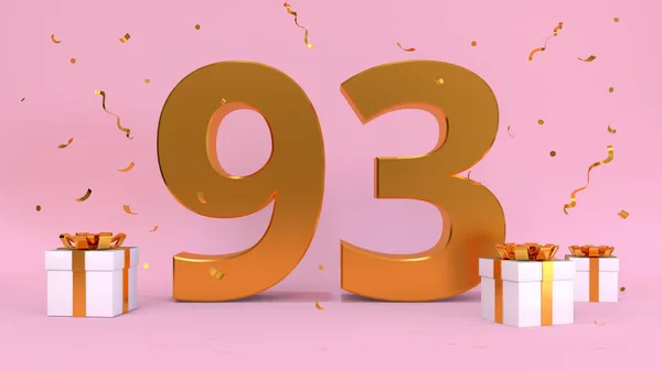 ハッピーバースデー93年の3Dレンダリング数 誕生日 プレゼントの要素の記念日 3Dイラスト ピンク色 — ストック写真