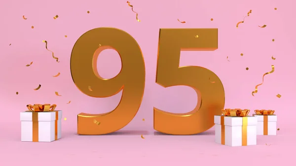 ハッピーバースデー95年の3Dレンダリング数 誕生日 プレゼントの要素の記念日 3Dイラスト ピンク色 — ストック写真