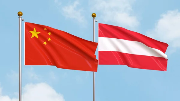 Vifta Flaggor Kina Och Österrike Himlen Bakgrund Illustrerar Internationell Diplomati — Stockfoto