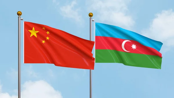 Ondeando Banderas China Azerbaiyán Fondo Del Cielo Ilustrando Diplomacia Internacional — Foto de Stock