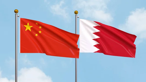 Drapeaux Agitant Chine Bahreïn Sur Fond Ciel Illustration Diplomatie Internationale — Photo