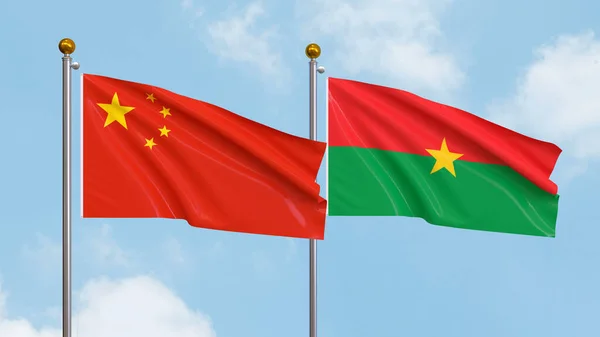 Vifta Flaggor Kina Och Burkina Faso Himlen Bakgrund Illustrerar Internationell — Stockfoto