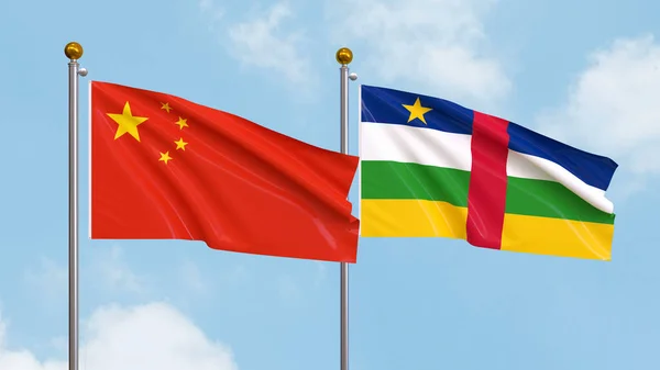 Waving Flags China Central African Republic Sky Background Illustrating International — Stock Photo, Image