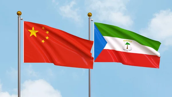 Vifta Flaggor Kina Och Ekvatorialguinea Himlen Bakgrund Illustrerar Internationell Diplomati — Stockfoto