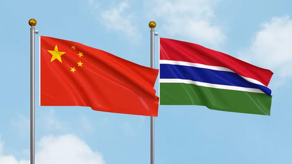 Gökyüzünde Çin Gambiya Bayrakları Sallıyordu Uluslararası Diplomasi Dostluk Gökyüzüne Karşı — Stok fotoğraf