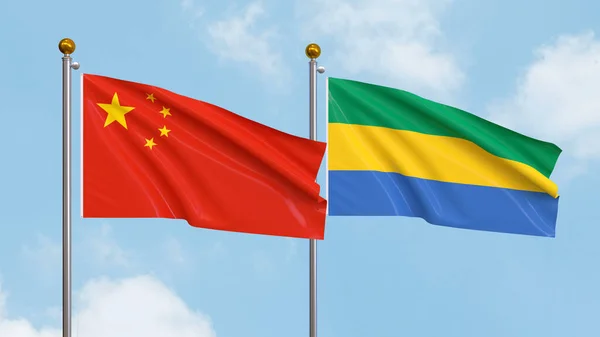 Waving Flags China Gabon Sky Background Illustrating International Diplomacy Friendship — Stock Photo, Image