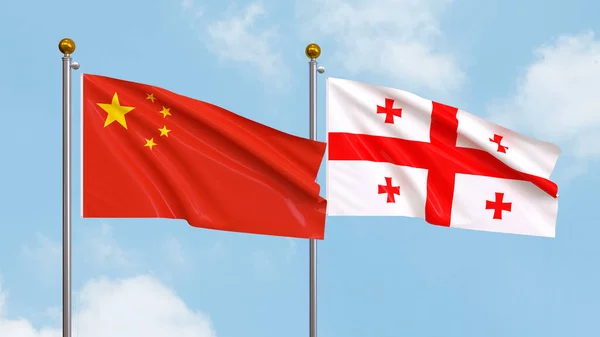 Vifta Flaggor Kina Och Georgien Himlen Bakgrund Illustrerar Internationell Diplomati — Stockfoto