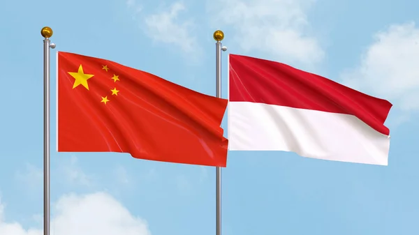 Ondeando Banderas China Mónaco Sobre Fondo Del Cielo Ilustrando Diplomacia —  Fotos de Stock