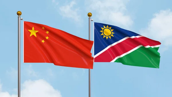 Waving Flags China Namibia Sky Background Illustrating International Diplomacy Friendship — Stock Photo, Image