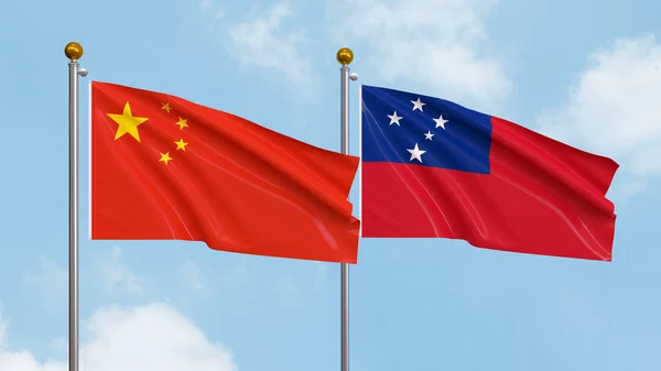 Waving Flags China Samoa Sky Background Illustrating International Diplomacy Friendship — Stock Photo, Image