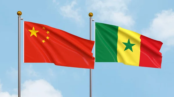 Ondeando Banderas China Senegal Fondo Del Cielo Ilustrando Diplomacia Internacional —  Fotos de Stock