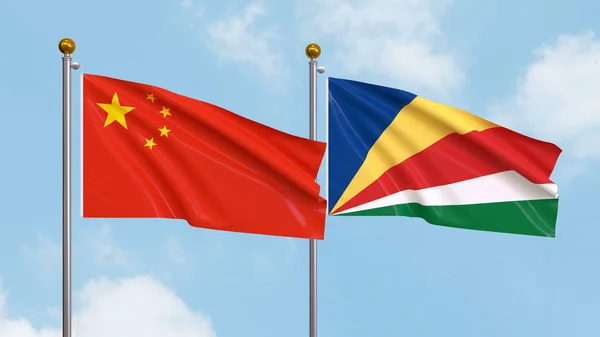 Waving Flags China Seychelles Sky Background Illustrating International Diplomacy Friendship — Stock Photo, Image