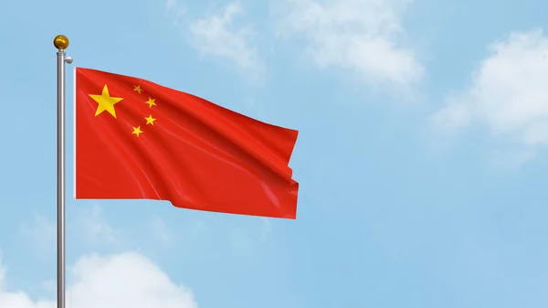 高度详细的中国国旗 中国的国旗飘扬在天空中 动态3D说明 — 图库照片