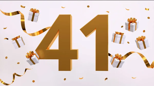 41岁生日庆祝会快乐金色的数字与闪闪发光的金粉 节日背景 宴会的装饰 50周年庆祝活动 3D渲染说明 — 图库照片