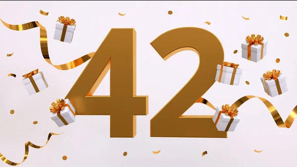 42岁生日庆祝会快乐金色的数字与闪闪发光的金粉 节日背景 宴会的装饰 50周年庆祝活动 3D渲染说明 — 图库照片