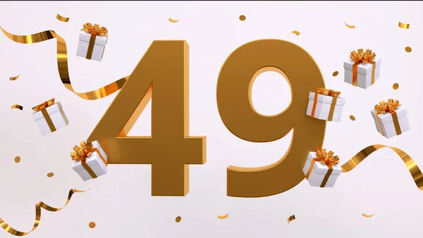 Gelukkige Verjaardagsfeest Gouden Nummers Met Glitter Gouden Confetti Serpentijn Geschenken — Stockfoto