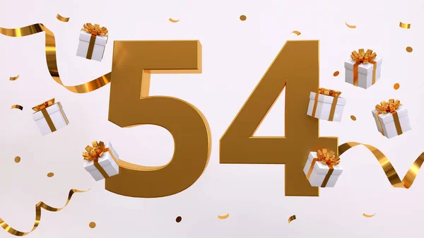 祝你54岁生日快乐 金色的数字与闪闪发光的金粉 节日背景 宴会的装饰 50周年庆祝活动 3D渲染说明 — 图库照片