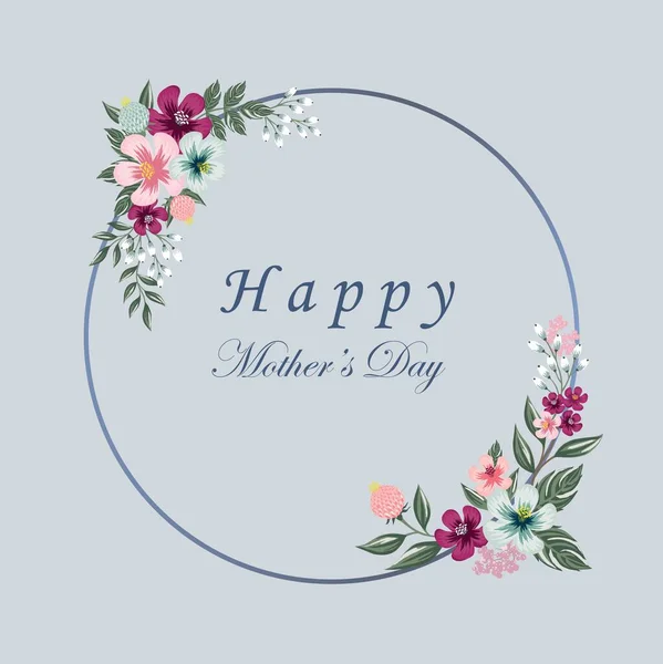 Glückwunschkarte Zum Muttertag Mit Leuchtenden Blumen Grünen Blättern Herzen Usw — Stockvektor