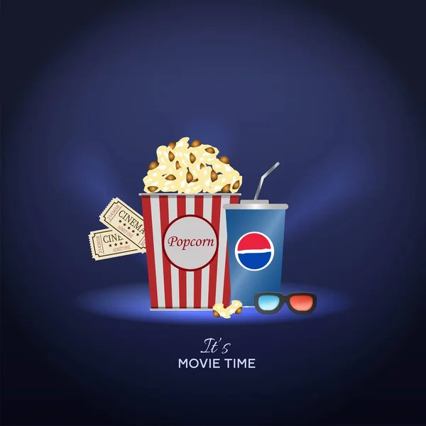 Tasse Papier Bleu Avec Éclaboussure Pepsi Pop Corn Boîte Isolat — Image vectorielle
