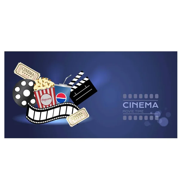 Composizione Flat Lay Con Clapperboard Biglietti Cinema Popcorn Sfondo Blu — Vettoriale Stock