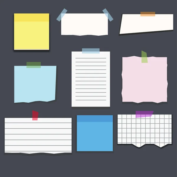Set Sticky Note Torn Paper Sheets Isolated Background — Stock Vector