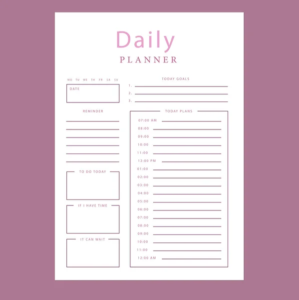 Planejador Mármore Vetor Diário Semanal Planner Template Blank Página Notebook — Vetor de Stock