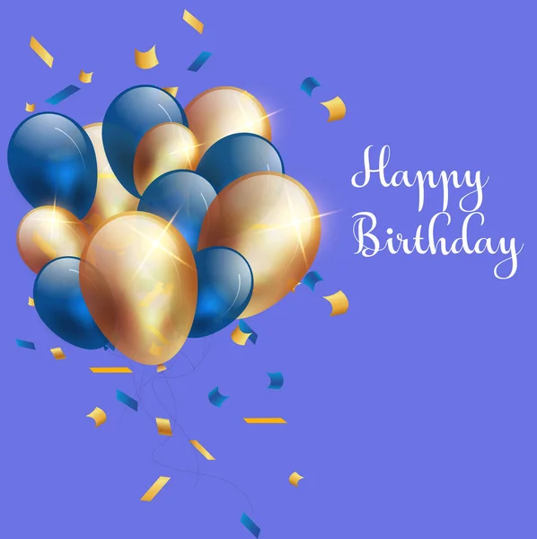 Feliz Aniversário Cartão Convite Azul Com Balões Confetes Modelo Para — Vetor de Stock