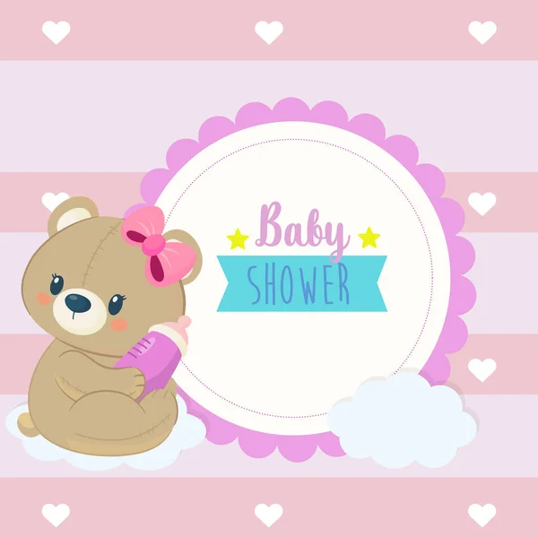 Baby Shower Linda Etiqueta Oso Las Nubes — Vector de stock