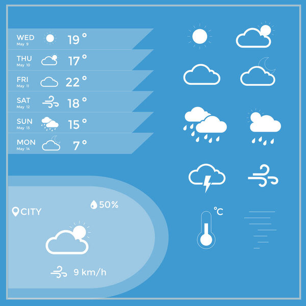 Weather template.Icons set. Vector illustration