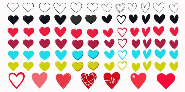 Coeurs Grand Ensemble Vectoriel Différentes Formes Concepts Logos Icônes Amour — Image vectorielle