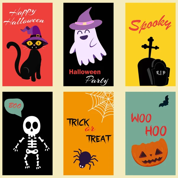 Conjunto Tarjetas Halloween Ilustración Vectorial Diseño Póster Tarjeta Invitación Cartel — Archivo Imágenes Vectoriales