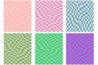 Şahane bir yer. Dalgalı psikedelik arkaplan, 70 'lerin girdap dokusu ve trippy ızgara vektörü