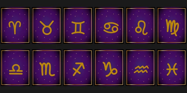 Signos Zodíaco Ícones Pretos Conjunto Vetor Símbolos Isolados Zodíaco Horóscopo — Vetor de Stock
