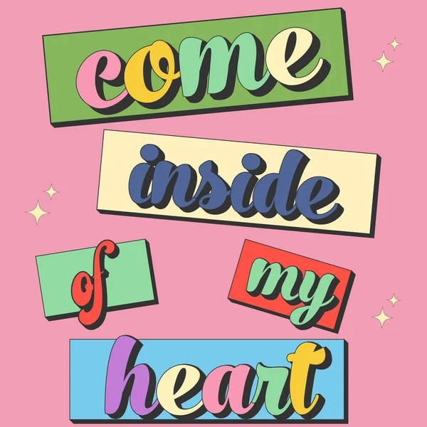 Groovy Lettering Retro Slogan Come Heart Trendy Groovy Print Design — Stock Vector