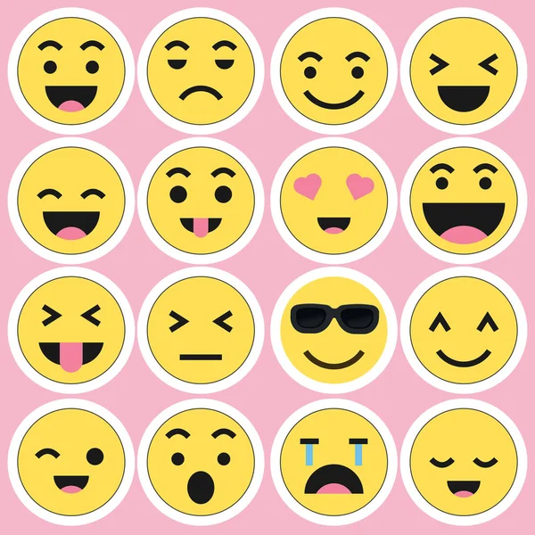 Bir takım duygu simgesi seti. Bir dizi çizgi film emojisi. Vektör duygu simgesi ayarlandı