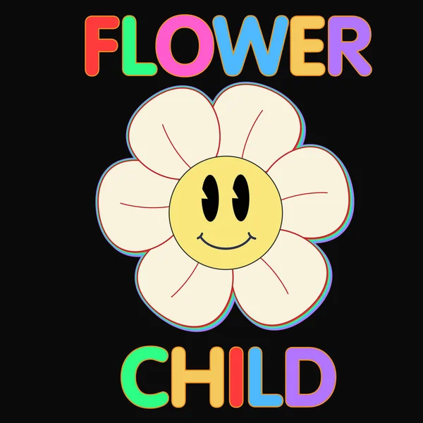 Úsměv Emoji Tvář Květinové Tričko Potisk Designu Slogan Květinového Dítěte — Stockový vektor