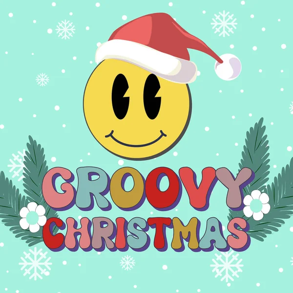 Retro Groovy Hippie Χριστουγεννιάτικη Χειροποίητη Ευχετήρια Κάρτα Κλιπ Σύνθεση Σύγχρονη — Διανυσματικό Αρχείο