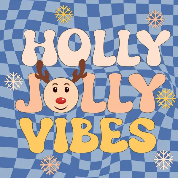 Χριστούγεννα Hippie Ρετρό Holly Jolly Vibes Φράση Twirl Και Καρό — Διανυσματικό Αρχείο