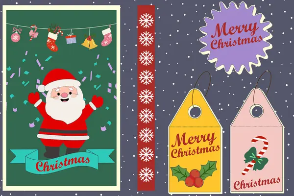 Frohe Weihnachten Und Ein Gutes Neues Jahr Vektor Grußkarten Set — Stockvektor