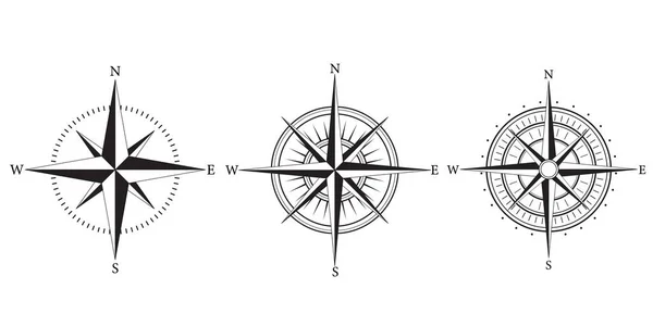 Kompass Symbole Gesetzt Kompass Rosenschild Windrose Seewind Stieg Zur Ikone — Stockvektor