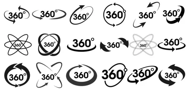 与背景隔离的矢量圆图标的 360 度视图 带有箭头的符号 用于将旋转或全景表示到 360 矢量插图 — 图库矢量图片
