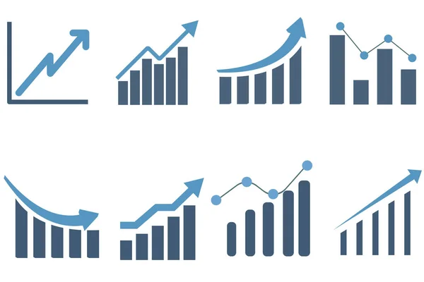 成長グラフ 成長グラフベクトルアイコンのセット アナリティクスアイコンセット ビジネスのスーツのアイコン インフォグラフィックの概念 会社の業績指標 グラフ アイコン グラフ サインの成長 — ストックベクタ
