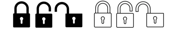 锁定图标集 锁定和解锁图标 平面和线条的艺术风格 安全符号 用于网站营销设计 Ui等 矢量说明 — 图库矢量图片