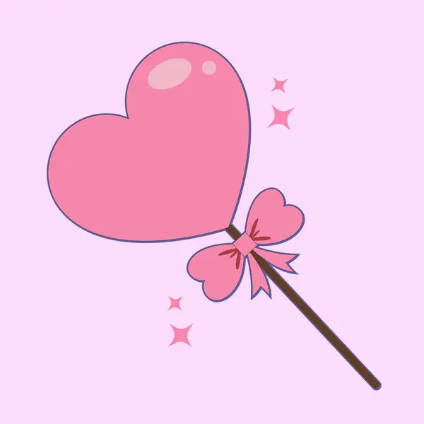 Heart Lollipops Valentine Heart Lollipops Cartoon Style Pink Candy Heart — Stock Vector
